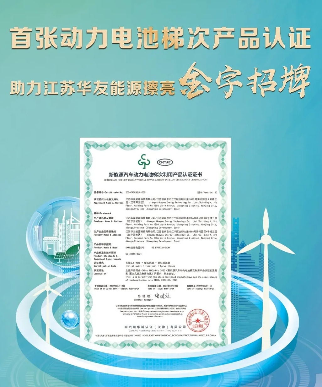 我国动力电池梯次利用产品认证制度落地！华友能源获首张证书