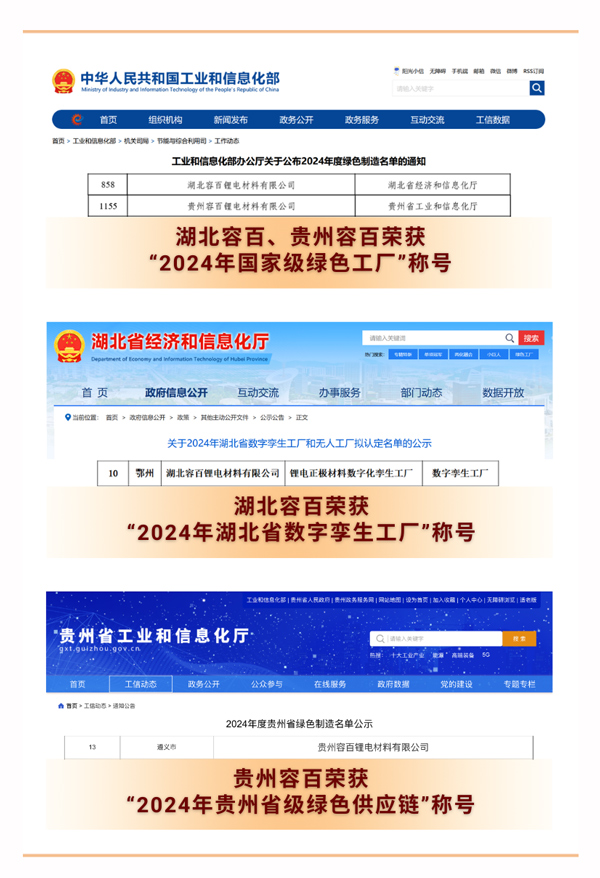 容百科技子公司荣获“2024年国家级绿色工厂”等多项荣誉