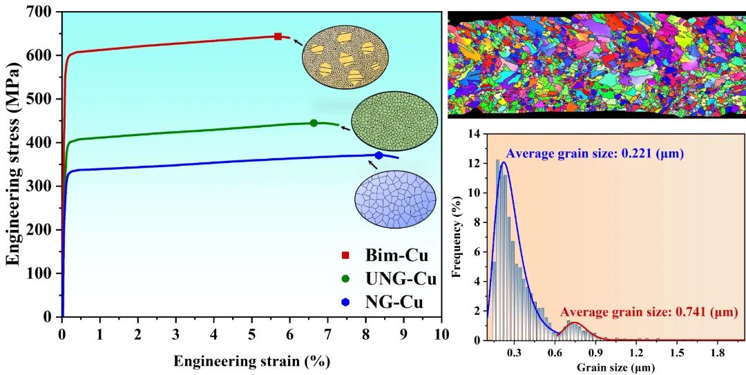 “双峰异构”铜箔（Bim-Cu）力学性能、显微结构