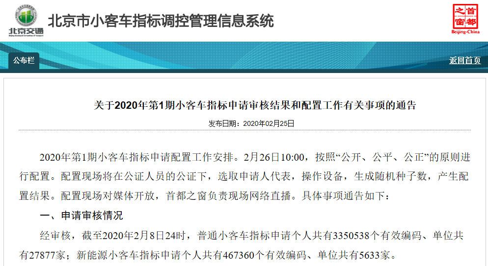 北京2020年第1期小客车指标明日摇号 个人