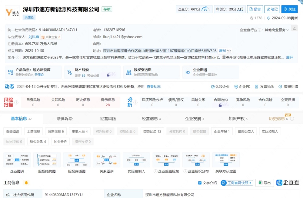 速方新能源完成数千万天使轮融资 富锂锰基