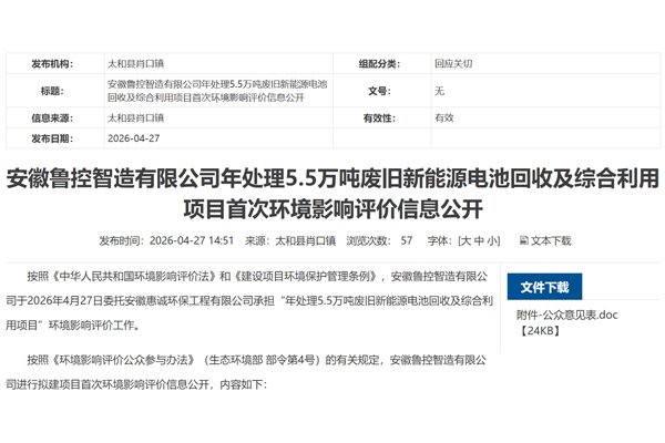 3亿元！安徽阜阳一年处理5.5万吨电池回收项目有