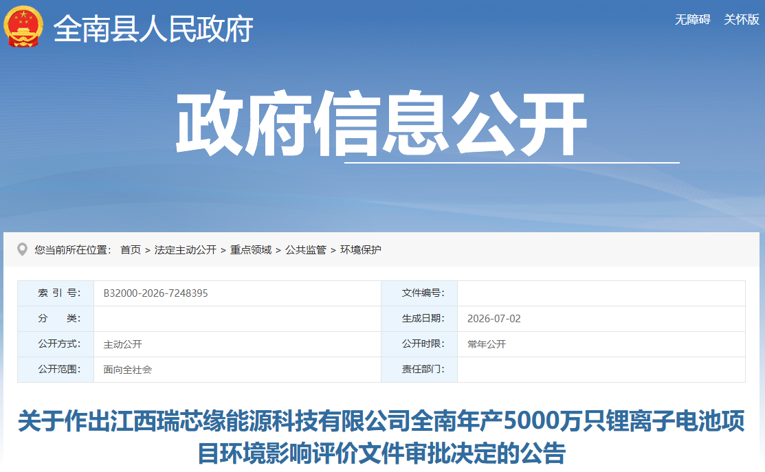 成立3个月！总投资达亿元！江西赣州一电池企业